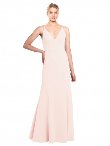 Shop Slim A-Line V-Neck Long Stretch Formal Crepe Bridesmaid Dress / Prom Dress with V-Back Calgary