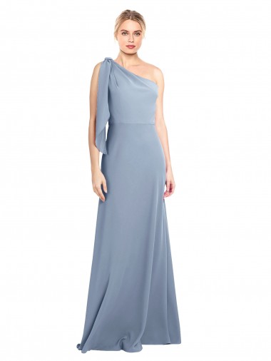Shop Draped Flutter Sleeves One Shoulder Stretch Formal Crepe Bridesmaid Dress / Prom Dress Calgary