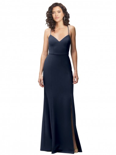 Shop Sweetheart Fit and Flare Stretch Formal Crepe Bridesmaid Dress / Prom Dress with Side Slit and Strappy Back Calgary