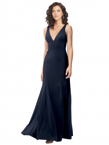 Shop Classic V-Neck Long Stretch Formal Crepe Bridesmaid Dress / Prom Dress with V-Back Calgary