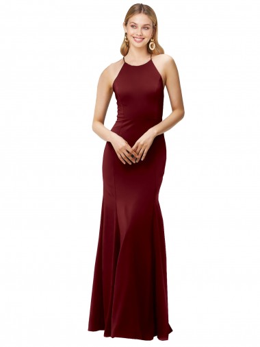 Shop Fit and Flare Halter Neckline Stretch Formal Crepe Bridesmaid Dress / Prom Dress with Strappy Back Calgary