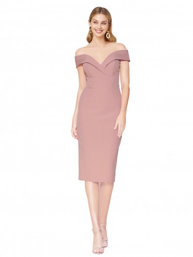 Shop Cocktail Knee Length Off the Shoulder Sweetheart Formal Crepe Bridesmaid Dress / Prom Dress Calgary
