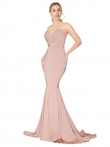 Shop Sweep Train Sweetheart Long Mermaid Formal Crepe Bridesmaid Dress / Prom Dress Low Back Calgary
