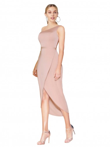 Shop Knee Length One Shoulder Formal Crepe Short Wrap Bridesmaid Dress / Prom Dress Calgary