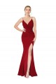Spaghetti Straps V-Neck Long Formal Crepe Dress with High Slit