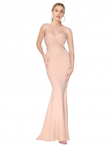 Shop Sweetheart Shirred Neck Long Floor Length Formal Crepe Bridesmaid Dress / Prom Dress Calgary