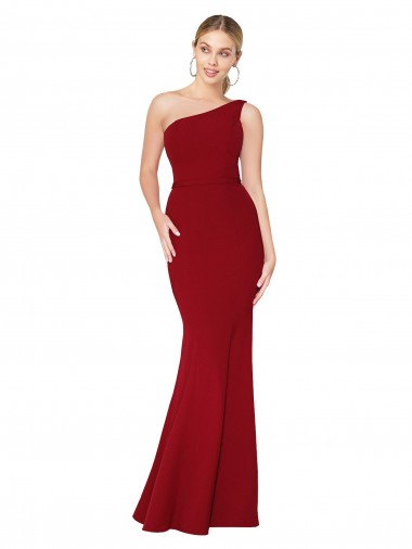 Shop One Shoulder Long High Neck Sleeveless Mermaid Formal Crepe Bridesmaid Dress / Prom Dress Calgary