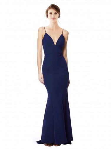 Shop Deep V-Neck Spaghetti Straps Mermaid Formal Crepe Bridesmaid Dress / Prom Dress Calgary
