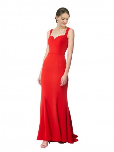 Shop Long Chapel Train Fishtail Maxi Formal Crepe Bridesmaid Dress / Prom Dress with Sweetheart Neckline Calgary