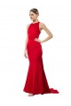 High Neck Mermaid Open Back Formal Crepe Maxi Bridesmaid Dress / Prom Dress with Train Detail