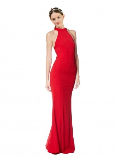 Shop Halter Neck Keyhole Back Sleeveless Formal Crepe Maxi Bridesmaid Dress / Prom Dress Calgary