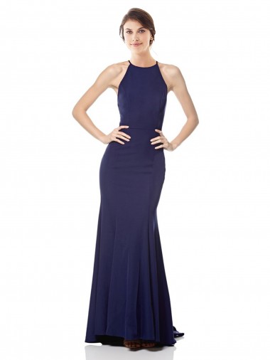 Shop High Neck Fishtail Formal Crepe Bridesmaid Dress / Prom Dress with Open Back Detail Calgary