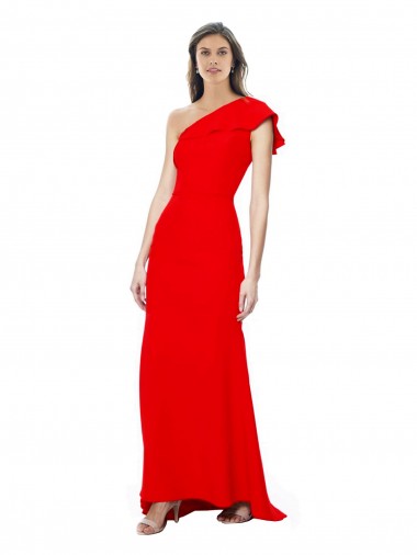 Shop High Neck Ruffle Frill One Shoulder Maxi Formal Crepe Bridesmaid Dress / Prom Dress Calgary