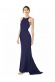 Fishtail High Neck Maxi Formal Crepe Bridesmiad Dress with Strappy Back Detail