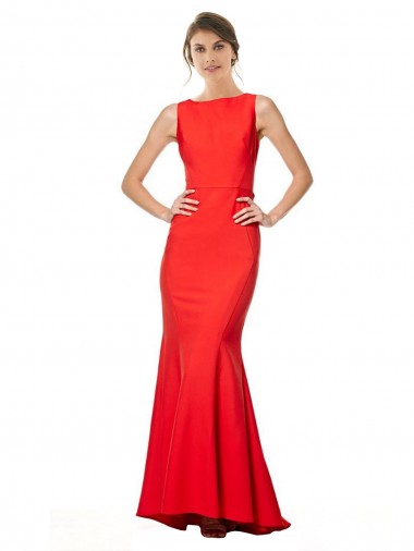 Shop High Neck Maxi Formal Crepe Bridesmiad Dress with Exaggerated Back Ruffle Calgary