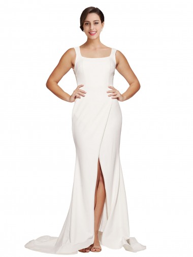 Shop Square Neck Long Sheath Sweep Train Crepe Bridesmaid Dress / Prom Dress  Calgary