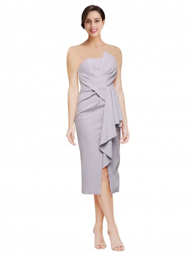 Shop Short Cocktail Length Strapless Formal Crepe Bridesmaid Dress / Prom Dress with Ruffles Calgary
