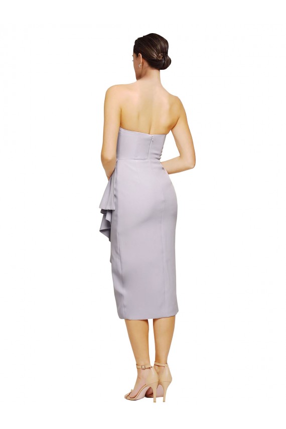 Short Cocktail Length Strapless Formal Crepe Bridesmaid Dress / Prom Dress with Ruffles