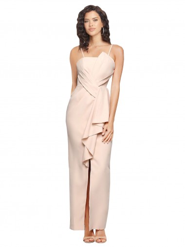 Shop Long Full Length Ruffles Strapless Low Back Crepe Bridesmaid Dress / Prom Dress with Straps Calgary