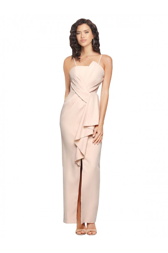 Long Full Length Ruffles Strapless Low Back Crepe Bridesmaid Dress / Prom Dress with Straps