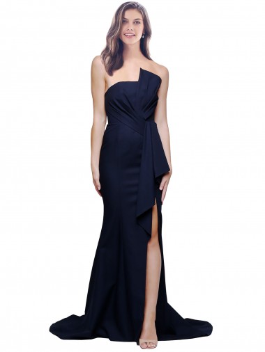 Shop Long Strapless Sweep Train Low Back Crepe Bridesmaid Dress / Prom Dress Calgary