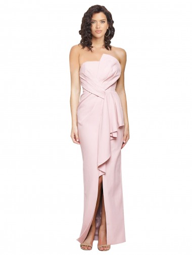 Shop Strapless Long Full Length Ruffles Low Back Formal Crepe Bridesmaid Dress / Prom Dress Calgary