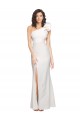 One Shoulder Long Full Length Formal Crepe Bridesmaid Dress / Prom Dress with Ruffles and Side Split