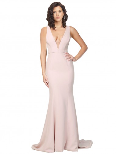 Shop Deep Plunging V-Neckline Full Length Formal Crepe Bridesmaid Dress / Prom Dress with Deep V-Backline Calgary
