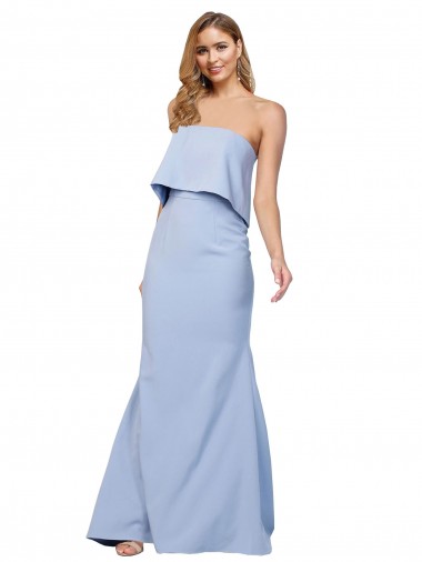 Shop Strapless Full Length Formal Crepe Bridesmaid Dress / Prom Dress with Bodice Overlay Calgary