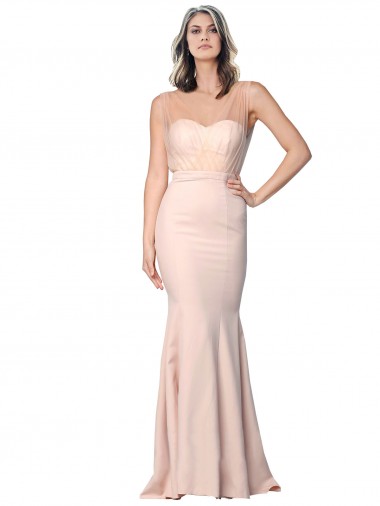 Shop Full Length Sweetheart Formal Crepe Bridesmaid Dress / Prom Dress with Tulle Overlay Calgary