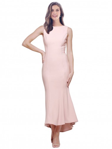 Shop High Neck Low V-Back Cocktail Midi Length Formal Crepe Bridesmaid Dress / Prom Dress Calgary