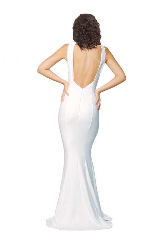 High Neck Low V-Back Long Formal Crepe Bridesmaid Dress / Prom Dress