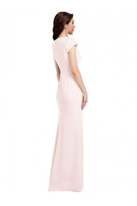 Cap Sleeve A-Line Formal Crepe Bridesmaid Dress / Prom Dress with Pockets