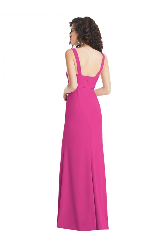 Wide Strap Notch Empire Waist Bridesaid Dress with Front Slit