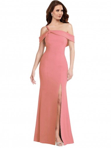 Shop One Shoulder Draped Cuff Maxi Bridesmaid Dress / Prom Dress with Front Slit Calgary