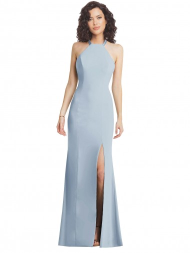 Shop High Neck Halter Formal Crepe Bridesmaid Dress / Prom Dress with Twist Criss Cross Back Calgary