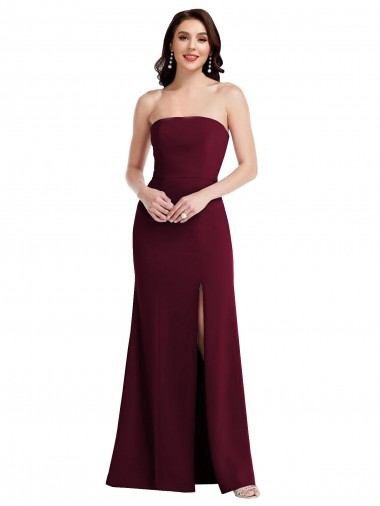 Shop Strapless Crepe Maxi Bridesmaid Dress / Prom Dress with Front Slit Calgary