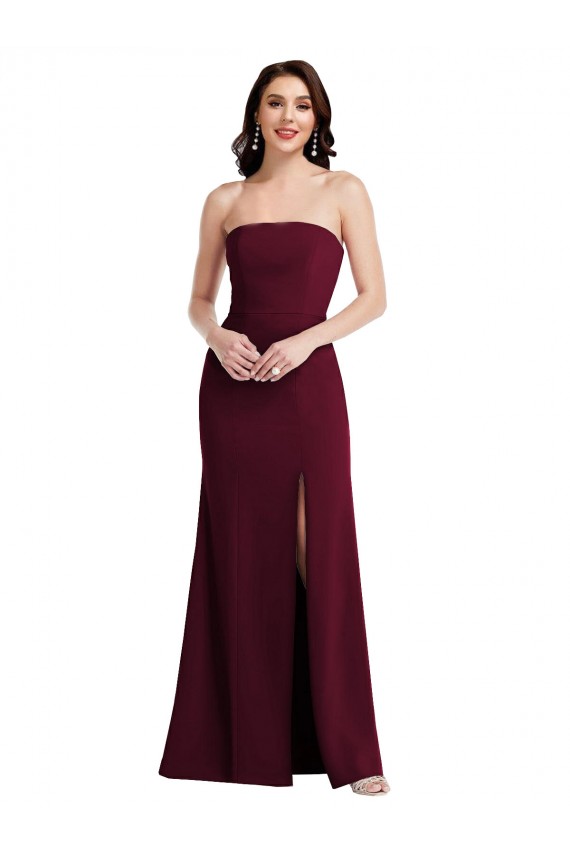 Strapless Crepe Maxi Bridesmaid Dress / Prom Dress with Front Slit