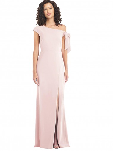 Shop Off the Shoulder Tie Detail Trumpet Formal Crepe Bridesmaid Dress / Prom Dress with Front Slit Calgary