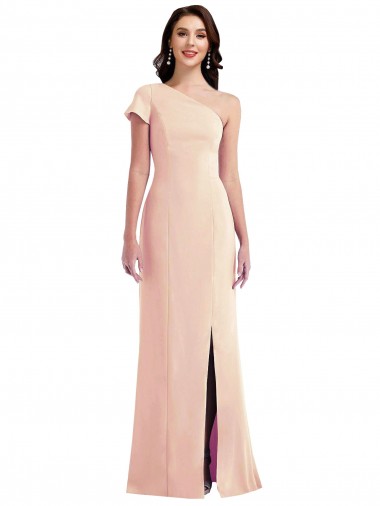 Shop One Shoulder Cap Sleeves Trumpet Formal Crepe Bridesmaid Dress / Prom Dress with Front Slit Calgary