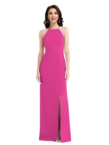 Shop Open Back High Neck Halter Trumpet Formal Crepe Bridesmaid Dress / Prom Dress Calgary