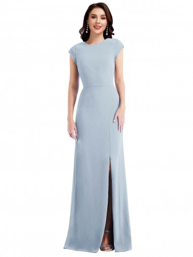Shop Cap Sleeve Open Back Trumpet Formal Crepe Bridesmaid Dress / Prom Dress with Front Slit Calgary