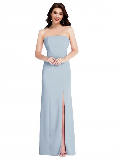 Shop Strapless Scoop Back Maxi Formal Crepe Bridesmaid Dress / Prom Dress with Front Slit Calgary
