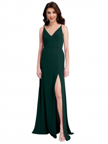 Shop Slim A-Line V-Neck Full Length Formal Crepe Bridesmaid Dress / Prom Dress with Side Slit Calgary