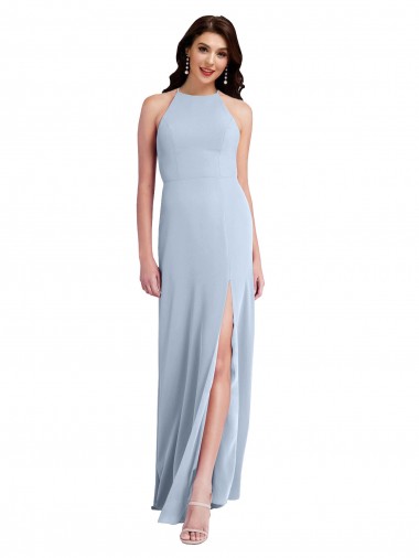 Shop Fit and Flare High Neck Formal Crepe Bridesmaid Dress / Prom Dress with Side Slit Calgary