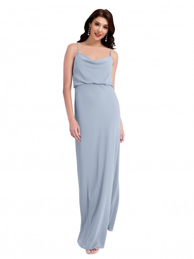 Shop Draped Cowl Neck Long Formal Crepe Bridesmaid Dress / Prom Dress with Spaghetti Straps Calgary