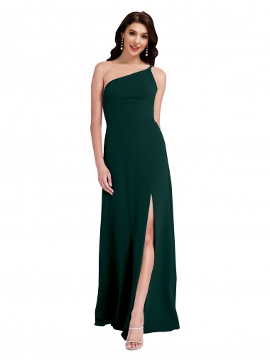 Shop A-Line Slim One Shoulder Formal Crepe Bridesmaid Dress / Prom Dress with Asymmetrical Straps and Side Slit Calgary
