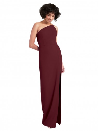 Shop Sleek One Shoulder Long Formal Crepe Bridesmaid Dress / Prom Dress with Daring Slit Calgary