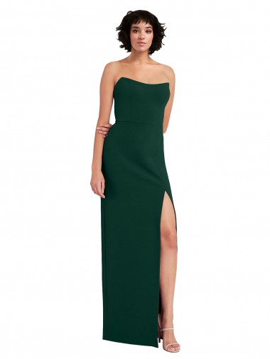 Shop Scooped Strapless Neckline Formal Crepe Bridesmaid Dress / Prom Dress with Side Slit Calgary