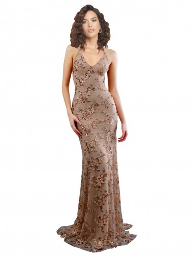 Shop Floral Patterned Backless V-Neckline Sequin Formal Bridesmaid Dress / Prom Dress Calgary